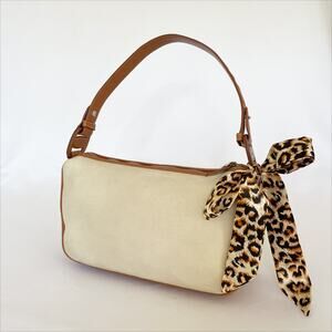 FERRAGAMO Vintage Shoulder Handbag Vala Beige Canvas Leather Satchel